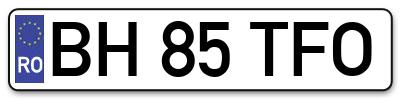 Placuta inmatriculare numar auto  BH-85-TFO, BH 85 TFO, BH85TFO