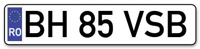 Placuta inmatriculare numar auto  BH-85-VSB, BH 85 VSB, BH85VSB