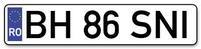 Placuta inmatriculare numar auto  BH-86-SNI, BH 86 SNI, BH86SNI
