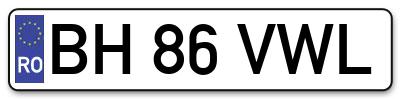 Placuta inmatriculare numar auto  BH-86-VWL, BH 86 VWL, BH86VWL