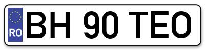 Placuta inmatriculare numar auto  BH-90-TEO, BH 90 TEO, BH90TEO