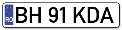 Placuta inmatriculare numar auto  BH-91-KDA, BH 91 KDA, BH91KDA
