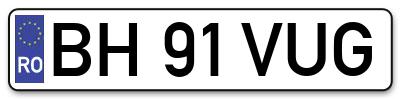 Placuta inmatriculare numar auto  BH-91-VUG, BH 91 VUG, BH91VUG