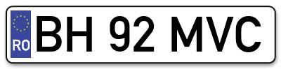 Placuta inmatriculare numar auto  BH-92-MVC, BH 92 MVC, BH92MVC