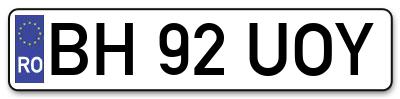 Placuta inmatriculare numar auto  BH-92-UOY, BH 92 UOY, BH92UOY