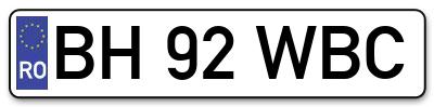 Placuta inmatriculare numar auto  BH-92-WBC, BH 92 WBC, BH92WBC