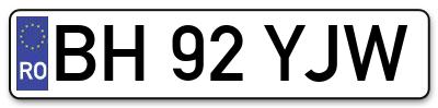 Placuta inmatriculare numar auto  BH-92-YJW, BH 92 YJW, BH92YJW
