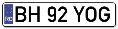 Placuta inmatriculare numar auto  BH-92-YOG, BH 92 YOG, BH92YOG