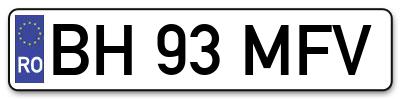 Placuta inmatriculare numar auto  BH-93-MFV, BH 93 MFV, BH93MFV