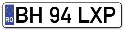 Placuta inmatriculare numar auto  BH-94-LXP, BH 94 LXP, BH94LXP