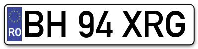 Placuta inmatriculare numar auto  BH-94-XRG, BH 94 XRG, BH94XRG