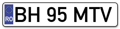 Placuta inmatriculare numar auto  BH-95-MTV, BH 95 MTV, BH95MTV
