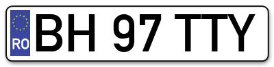 Placuta inmatriculare numar auto  BH-97-TTY, BH 97 TTY, BH97TTY