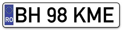 Placuta inmatriculare numar auto  BH-98-KME, BH 98 KME, BH98KME
