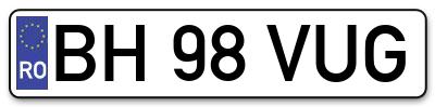 Placuta inmatriculare numar auto  BH-98-VUG, BH 98 VUG, BH98VUG
