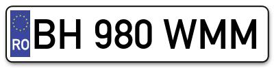 Placuta inmatriculare numar auto  BH-980-WMM, BH 980 WMM, BH980WMM