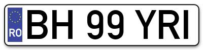 Placuta inmatriculare numar auto  BH-99-YRI, BH 99 YRI, BH99YRI