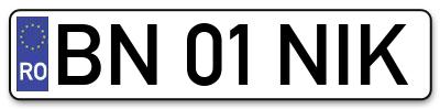Placuta inmatriculare numar auto  BN-01-NIK, BN 01 NIK, BN01NIK