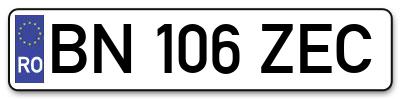 Placuta inmatriculare numar auto  BN-106-ZEC, BN 106 ZEC, BN106ZEC