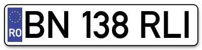 Placuta inmatriculare numar auto  BN-138-RLI, BN 138 RLI, BN138RLI