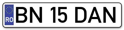 Placuta inmatriculare numar auto  BN-15-DAN, BN 15 DAN, BN15DAN