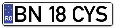 Placuta inmatriculare numar auto  BN-18-CYS, BN 18 CYS, BN18CYS