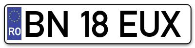 Placuta inmatriculare numar auto  BN-18-EUX, BN 18 EUX, BN18EUX