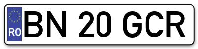 Placuta inmatriculare numar auto  BN-20-GCR, BN 20 GCR, BN20GCR