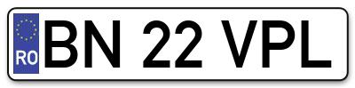 Placuta inmatriculare numar auto  BN-22-VPL, BN 22 VPL, BN22VPL