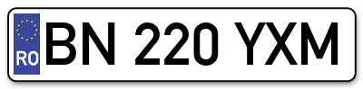Placuta inmatriculare numar auto  BN-220-YXM, BN 220 YXM, BN220YXM