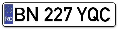 Placuta inmatriculare numar auto  BN-227-YQC, BN 227 YQC, BN227YQC