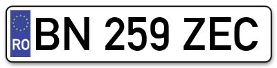 Placuta inmatriculare numar auto  BN-259-ZEC, BN 259 ZEC, BN259ZEC