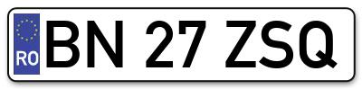Placuta inmatriculare numar auto  BN-27-ZSQ, BN 27 ZSQ, BN27ZSQ
