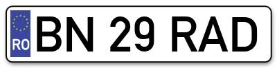 Placuta inmatriculare numar auto  BN-29-RAD, BN 29 RAD, BN29RAD