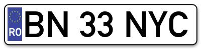 Placuta inmatriculare numar auto  BN-33-NYC, BN 33 NYC, BN33NYC