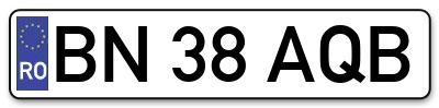Placuta inmatriculare numar auto  BN-38-AQB, BN 38 AQB, BN38AQB