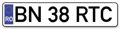 Placuta inmatriculare numar auto  BN-38-RTC, BN 38 RTC, BN38RTC