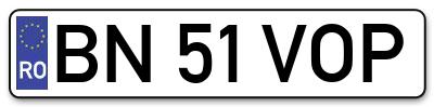 Placuta inmatriculare numar auto  BN-51-VOP, BN 51 VOP, BN51VOP