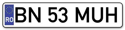 Placuta inmatriculare numar auto  BN-53-MUH, BN 53 MUH, BN53MUH