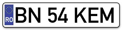 Placuta inmatriculare numar auto  BN-54-KEM, BN 54 KEM, BN54KEM