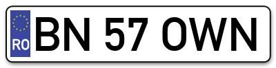 Placuta inmatriculare numar auto  BN-57-OWN, BN 57 OWN, BN57OWN