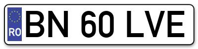 Placuta inmatriculare numar auto  BN-60-LVE, BN 60 LVE, BN60LVE