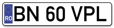 Placuta inmatriculare numar auto  BN-60-VPL, BN 60 VPL, BN60VPL