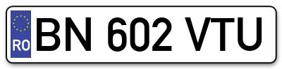 Placuta inmatriculare numar auto  BN-602-VTU, BN 602 VTU, BN602VTU