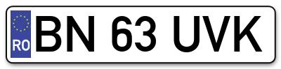 Placuta inmatriculare numar auto  BN-63-UVK, BN 63 UVK, BN63UVK