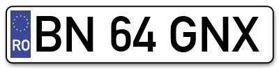 Placuta inmatriculare numar auto  BN-64-GNX, BN 64 GNX, BN64GNX