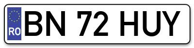 Placuta inmatriculare numar auto  BN-72-HUY, BN 72 HUY, BN72HUY
