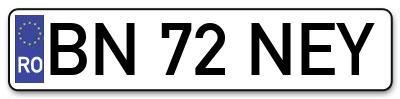Placuta inmatriculare numar auto  BN-72-NEY, BN 72 NEY, BN72NEY