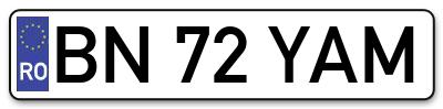 Placuta inmatriculare numar auto  BN-72-YAM, BN 72 YAM, BN72YAM