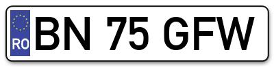 Placuta inmatriculare numar auto  BN-75-GFW, BN 75 GFW, BN75GFW